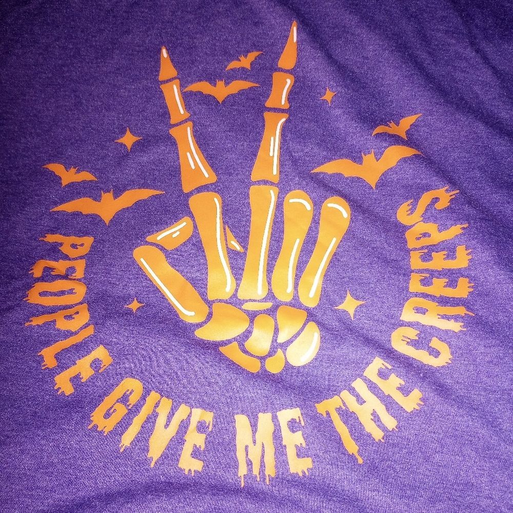 Purple Graphic Tee - People Give Me Creeps Size XL NWOT - Picture 2 of 3
